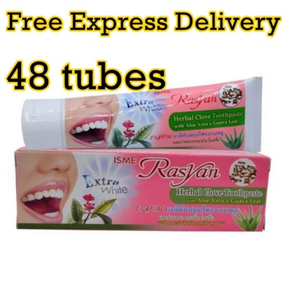 48X 100g Rasyan Toothpaste Whitening Thai Herbal Clove Aloevera Guava Leaf