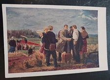 vtg postcard art A.P. Bubnov Off to the Congress in Moscow Soviet