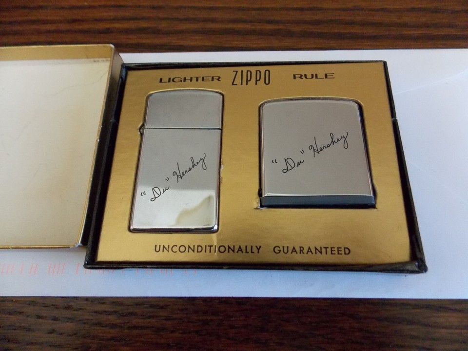 Vintage 1962 ZIPPO Lighter & Rule with box "Dr. Hershey" NEW? NEVER
