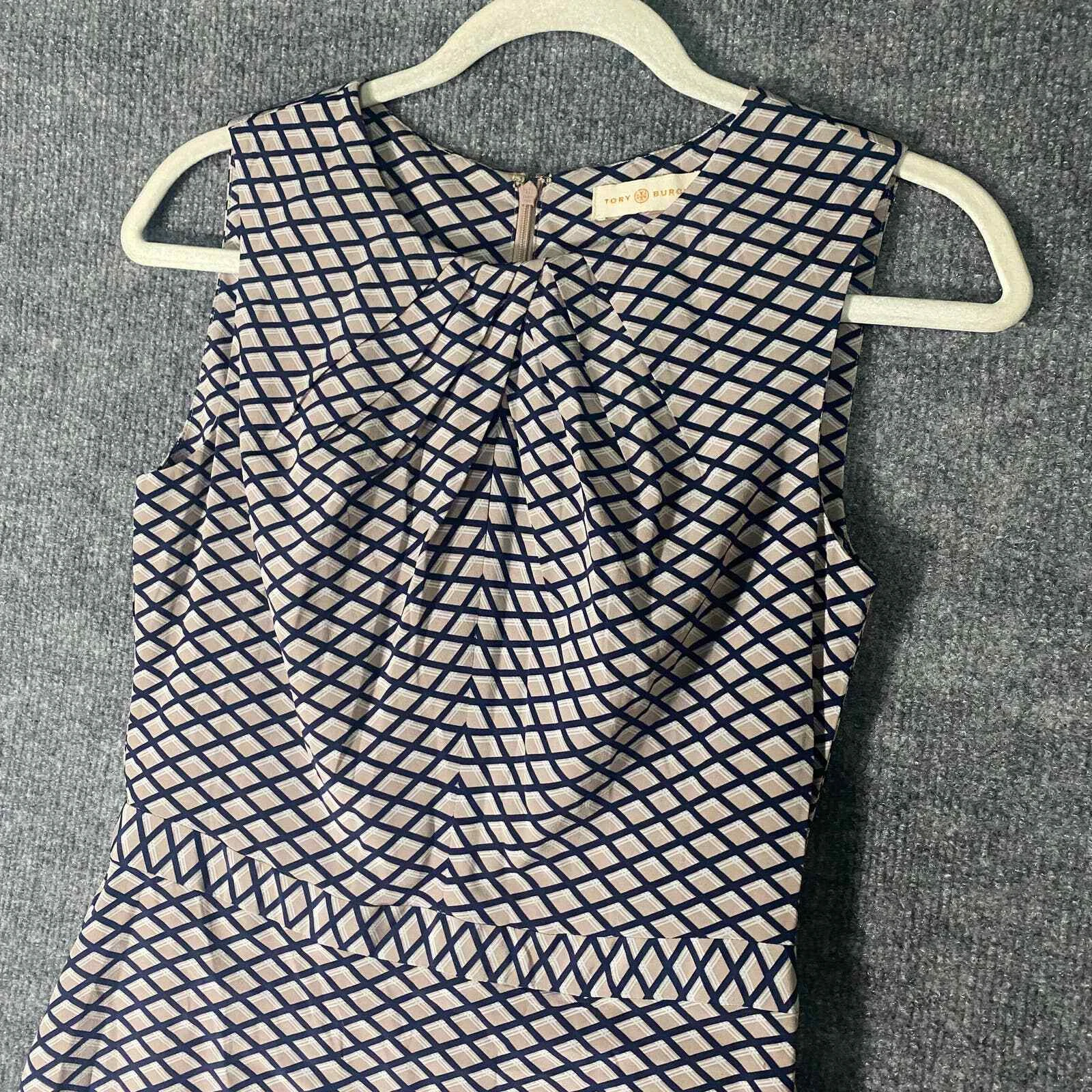 Abito Tory Burch 4 piccolo marrone chiaro stampato geometrico senza maniche A Line Maxine seta