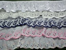 Quality Gathered Broderie Anglaise Lace Trim 1.75"/5cm Colour Choice TOP SELLER