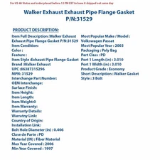 Walker Exhaust Exhaust Pipe Flange Gasket 31529 | High-Quality Auto Part, Univer