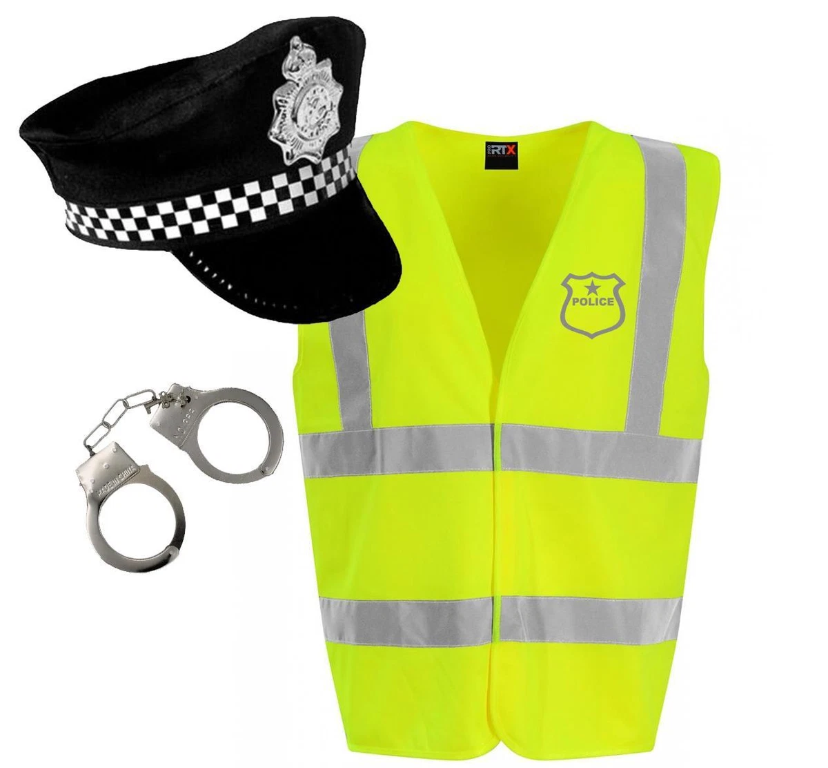 Adults Police Sargeant Hi Viz Vest Hat Handcuffs Fancy Dress