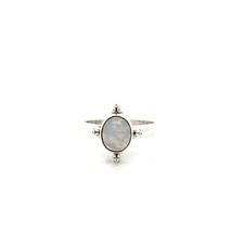 Sterling Silver Rainbow Moonstone Ring Size 8 -Stone 7 x 9 mm