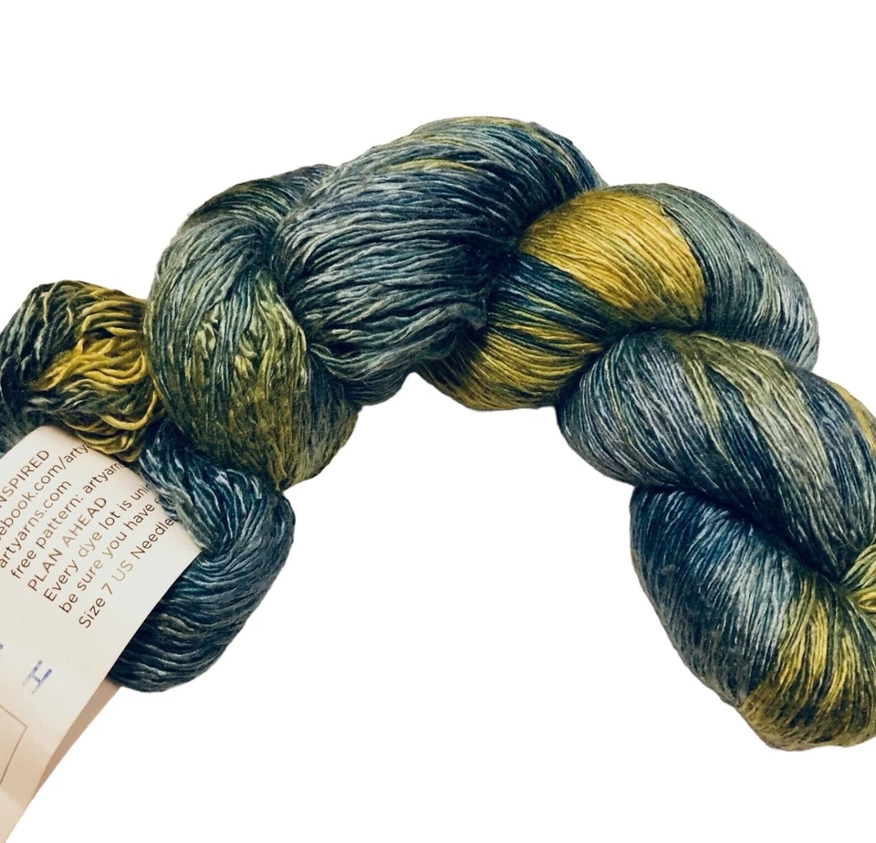 Artyarns CONJUNTO 4 Hilos de seda cachemir Worsted Aran teñidos a mano azul amarillo Foto 2 de 4