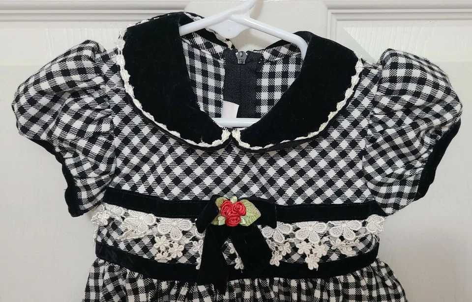 Vestido Bonnie Bebé Niñas Manga Corta Columpio Negro/Blanco Guinga Cuadros Talla 18M Foto 2 de 4
