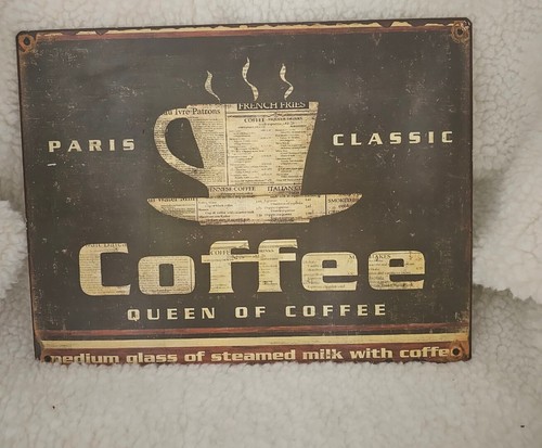 Rustic French Cafe Lithograph Wall Art Old Antique-ish Coffee Metal Plaque Sign - Picture 4 of 4