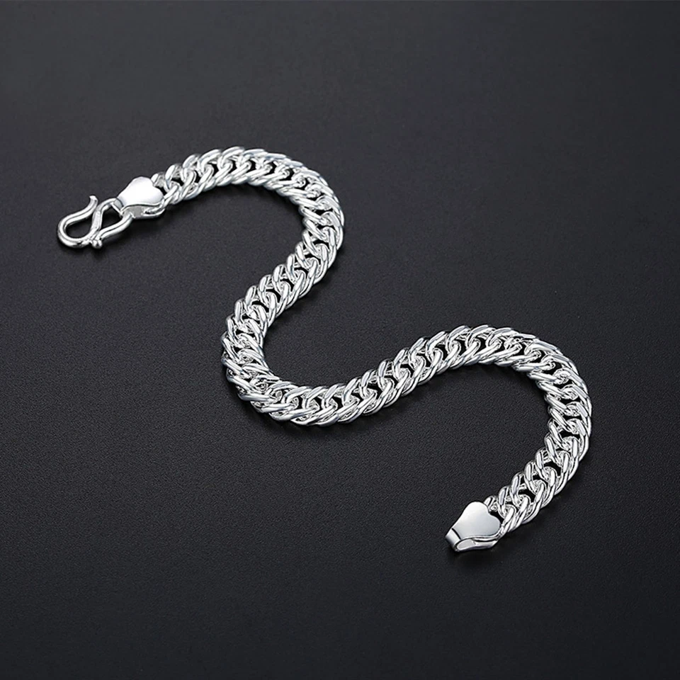1PC Pure 999 Fine Silver Chain Men Women 10mm Curb Link Bracelet 42g/8.2inch - Image 4 of 4