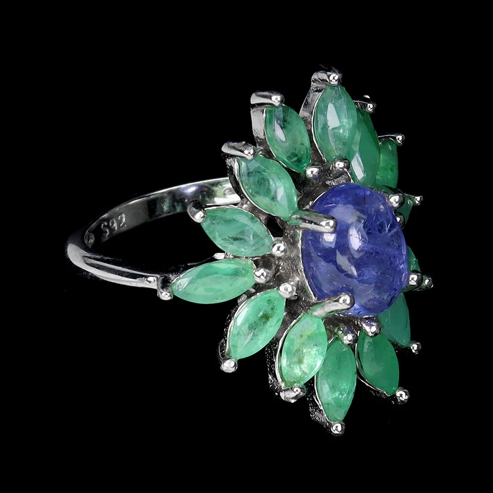 925 Anello Argento Sterling Ovale Tanzanite 7x5mm Gemma Smeraldo Gioielli Size 6 - Immagine 3 di 4
