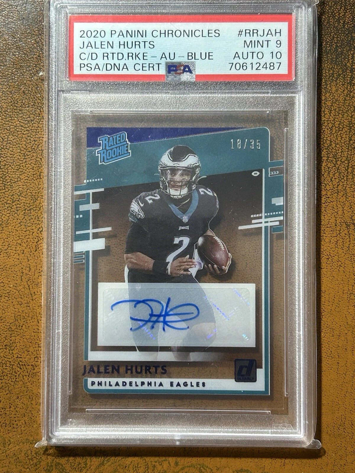 Jalen Hurts Panini Chronicles Clearly Donruss Rated Rookies #RRJAH Autograph-Blue