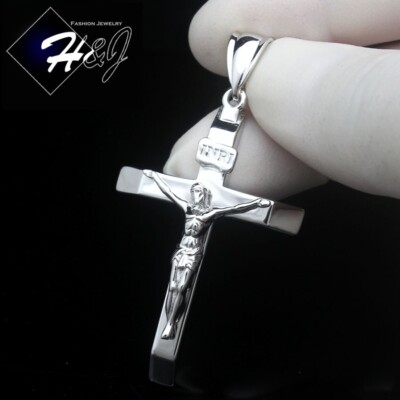 MEN WOMEN SOLID 925 STERLING SILVER JESUS CHRIST CROSS CRUCIFIX PENDANT ...