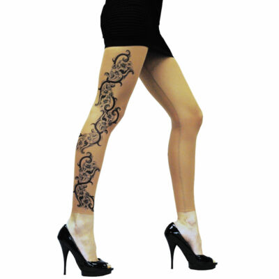 Wild Rose Black Lily Tattoo Leggings Flower Mesh Scroll Blackwork Lace Hip Band