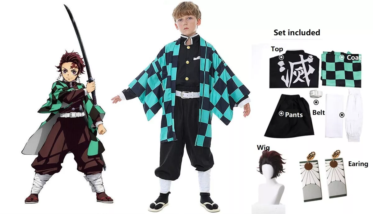 Childrens Kids Tanjiro Kamado Anime Halloween Costume Cosplay Complete Set  2-10T