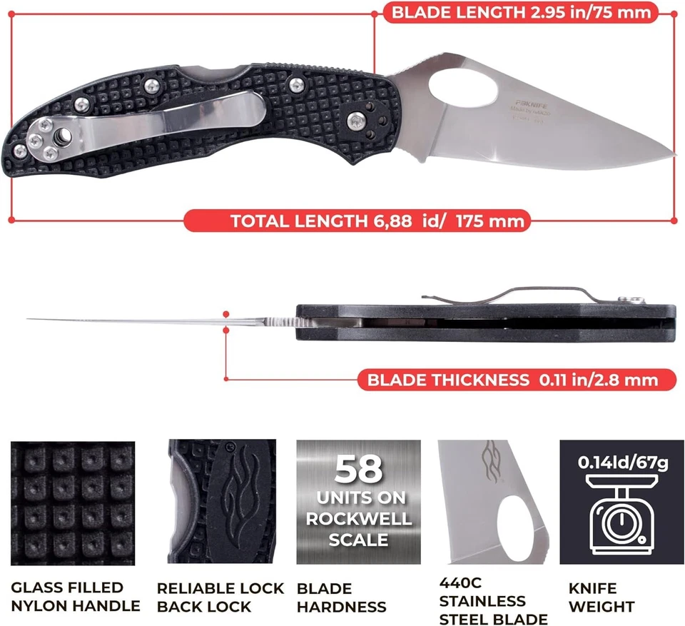 Cuchillo Plegable de Bolsillo GANZO Firebird F759M 440C Hoja de Acero Inoxidable Nylon Negro Foto 4 de 4