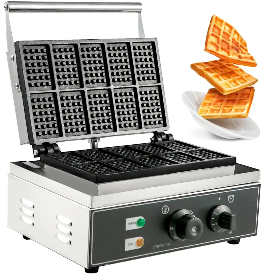 ✅Commercial Belgian Waffle Maker Machine Waffle Iron Non-Stick Plates 1600W 220V