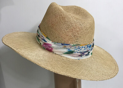 Zimmerman Hat Natural Straw Wide Rim Floral Band Nwt Size M - Main Image