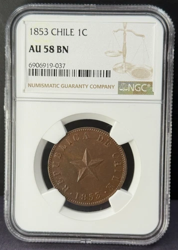 Chile - 1 Centavo - 1853 - NGC AU 58 BN