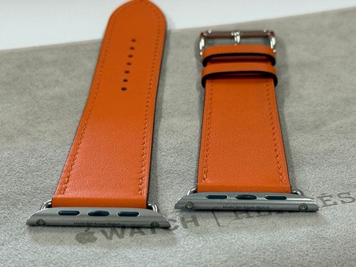 Hermes Apple Watch Band Skórzany pasek Pomarańczowy Double Tour 49mm 46mm 45mm 44mm - Zdjęcie 6 z 10