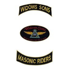 Widows Sons Masonic Riders 3 Piece Patch Set Large Embroidered Back Bikers Patch