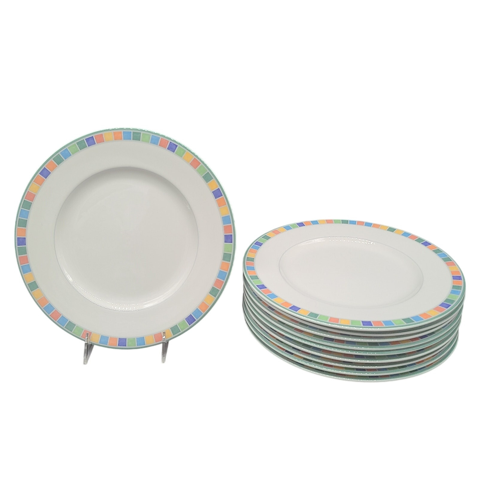 Set of 10 Villeroy & Boch TWIST ALEA CARO Multicolored Rim 10.75" Dinner Plates