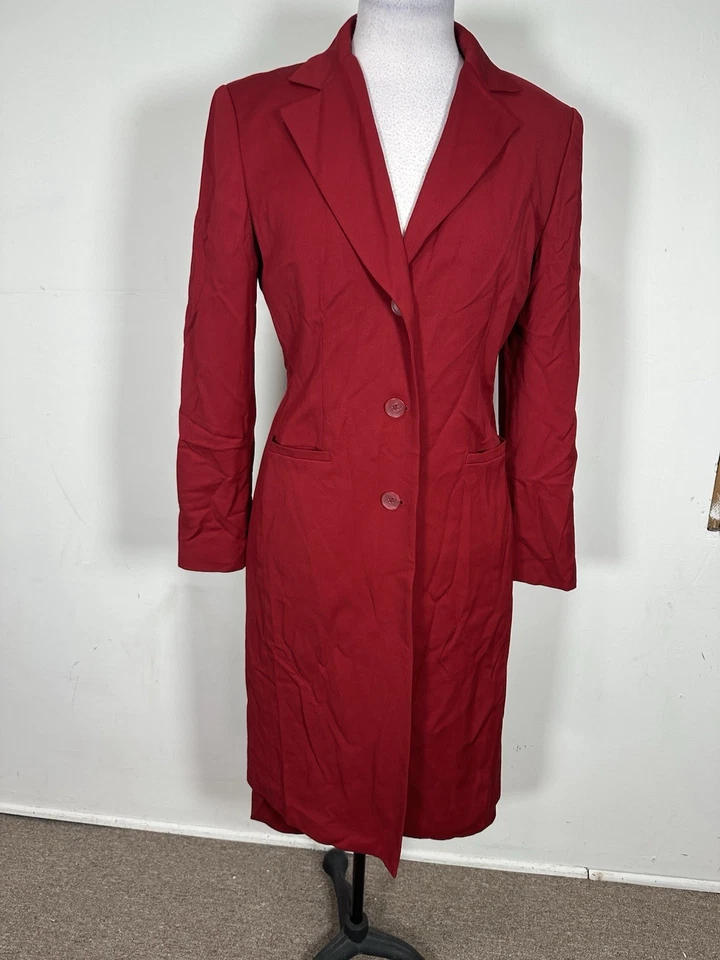 Inc Mujer Color Rojo 100% Lana Manga Larga Chaqueta Falda Conjunto Traje Talla 6 Foto 2 de 4