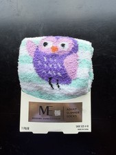 Modern Expressions Purple Owl Non-Skid Slipper Socks 1 Pair Shoe Size 4-10