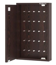 Wood Wall Mounted Lockable Keys Safe Cabinet 25 Hooks Wenge Office Home Decor