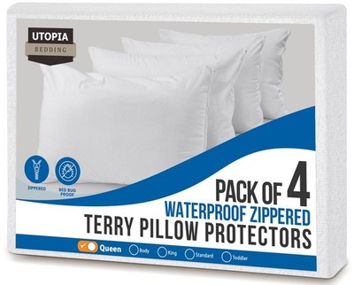 Utopia Bedding Wasserdichter Kissenschutz Reißverschluss Queen 4er
