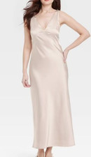 NEW A New Day Women's Satin Slip V Neck Maxi Dress Tan Size Large