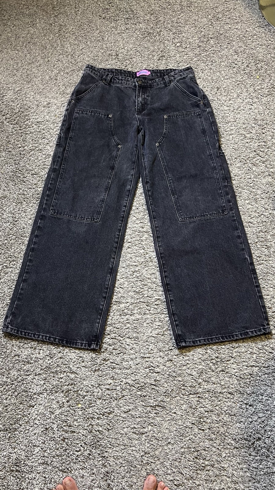 Edikted Ayla Low Rise Wide Leg Carpenter Jeans Woman’s Size L Black Washed image 5