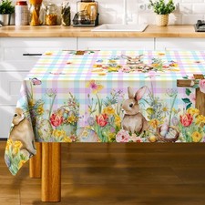 Easter Tablecloth, Easter Table Cloth Rectangle 60 x 84 with Bunny and Eggs, Buf