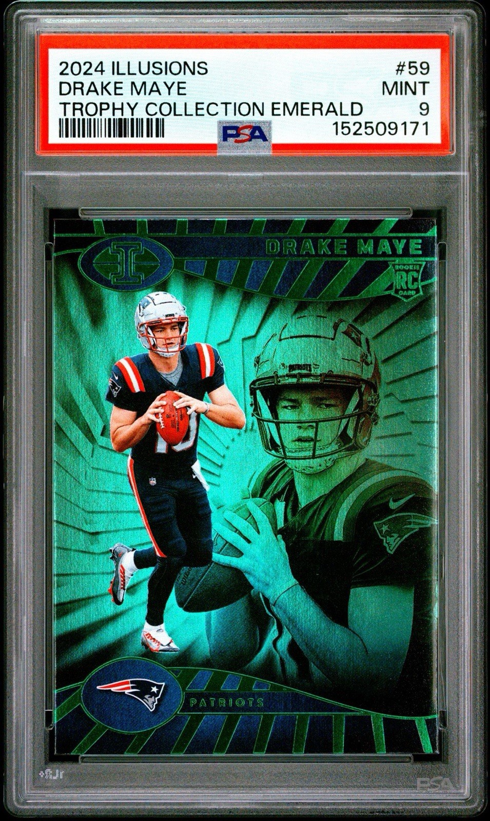 2024 Panini Illusions - Drake Maye #59 Trophy Collection Emerald (RC)