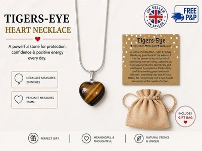 Tigerauge Herz Anhänger Halskette Chakra Edelstein Kristall Heilung Geschenkkarte Tasche