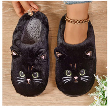 Women's Cute Cat Fuzzy Slippers, Plush Warm Slip  On Indoor House Shoes, Cozy