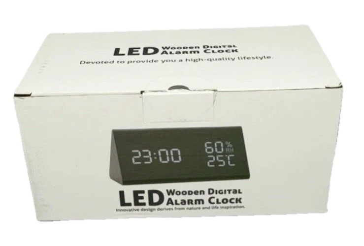 Digital Wooden Alarm Clock with LED Display 3 Alarms Temp Humidity Bedroom