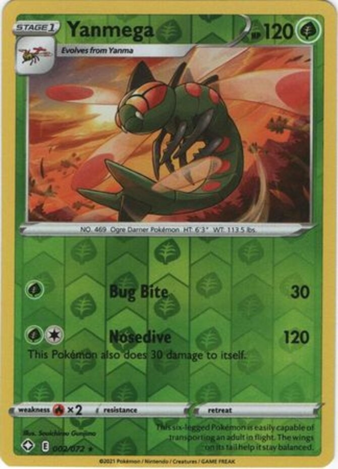 Yanmega - 002/072 - Rare - Reverse Holo - Lightly Played