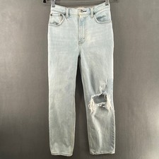 Abercrombie Fitch 90s Straight Ultra High Rise Jeans Womens 25 Blue Distressed