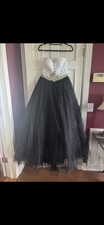Black White Strapless Formal Gown with Beaded Rhinestone Bodice and Corset Back