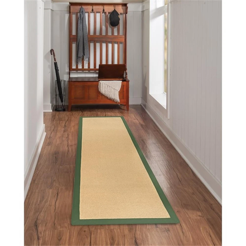 Linon Athena Machine Tufted Wool 2'6"x8' Rug in Sisal and Green - Image 4 of 4
