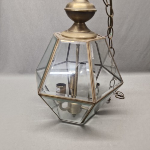 Vintage Brass & Glass Hexagonal Ceiling Lantern - Picture 13 of 21