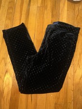 Talbots Black Velvet Pants with Gold Polka Dots High Rise Straight Leg Size 10P