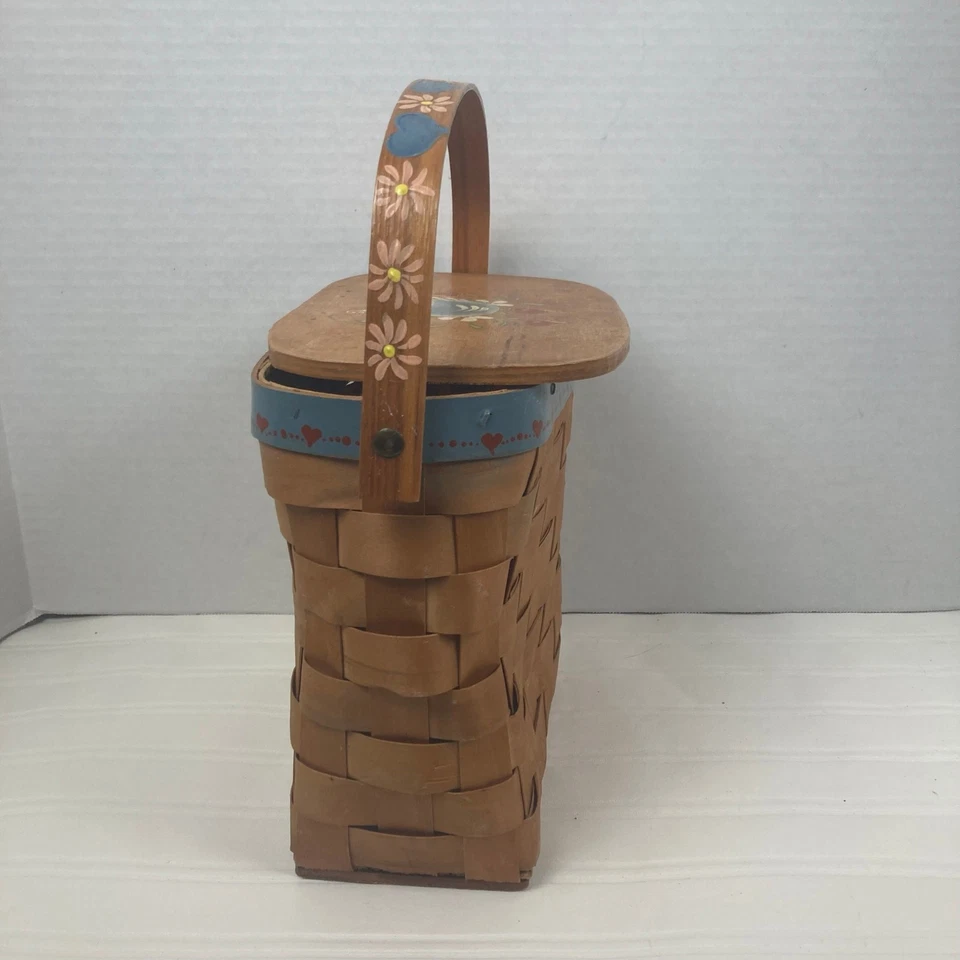 VTG Fairmont Basket Works Lid Woven Painted Bird Hearts Flowers Easter Eggs Bama - Image 4 of 4