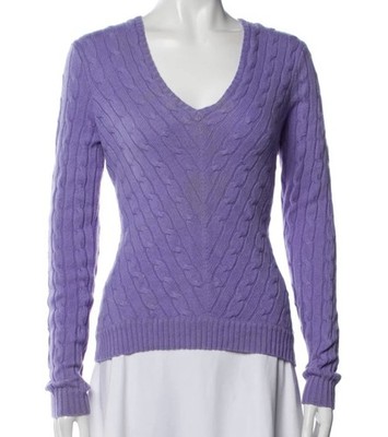 Lauren Ralph Polo Women's Lavender 100% Cashmere Cable Knit Sweater FLAWED