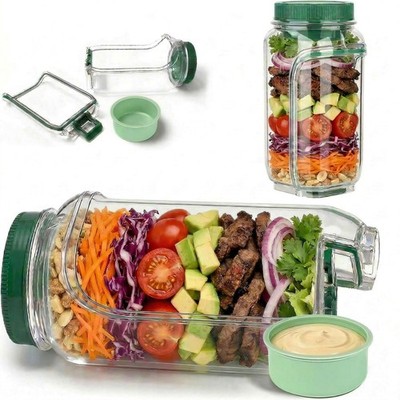 Portable Salad Jar with Side Opening, 1000ml Leakproof mason jar, Vertical La...