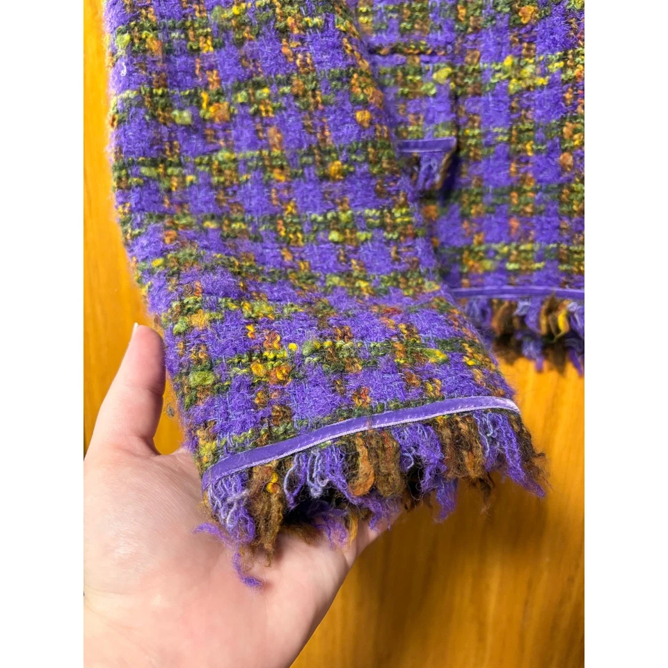 Jones New York 签名紫色粗花呢夹克外套珠宝纽扣 14 码 — 第 2/4 张图片