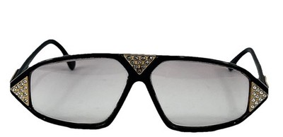 Vintage Eyeglasses Mod. 199 Gold Black Rhinestones Y2K Club Flashy Miami Frames