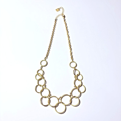 NW Gold Tone Statement Necklace Interlocking Circle Bib Modern Chunky Chain