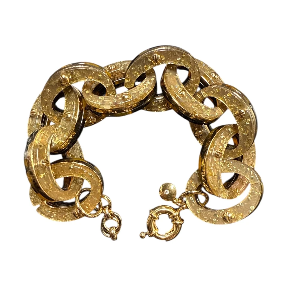 J. Brazalete grueso con estampado de manchas doradas y guepardo eslabones ovalados en tono dorado JC385 Foto 3 de 4