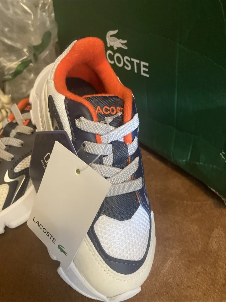 Zapatos Lacoste Niños Talla 7 Blanco Naranja Ortholite Cómodos Espuma Tenis Nuevos con Etiquetas Foto 2 de 4