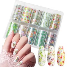 10 Rolls Spring Flowers Nail Foil Transfer Sticker Kit Nail Foil Sheets Foil